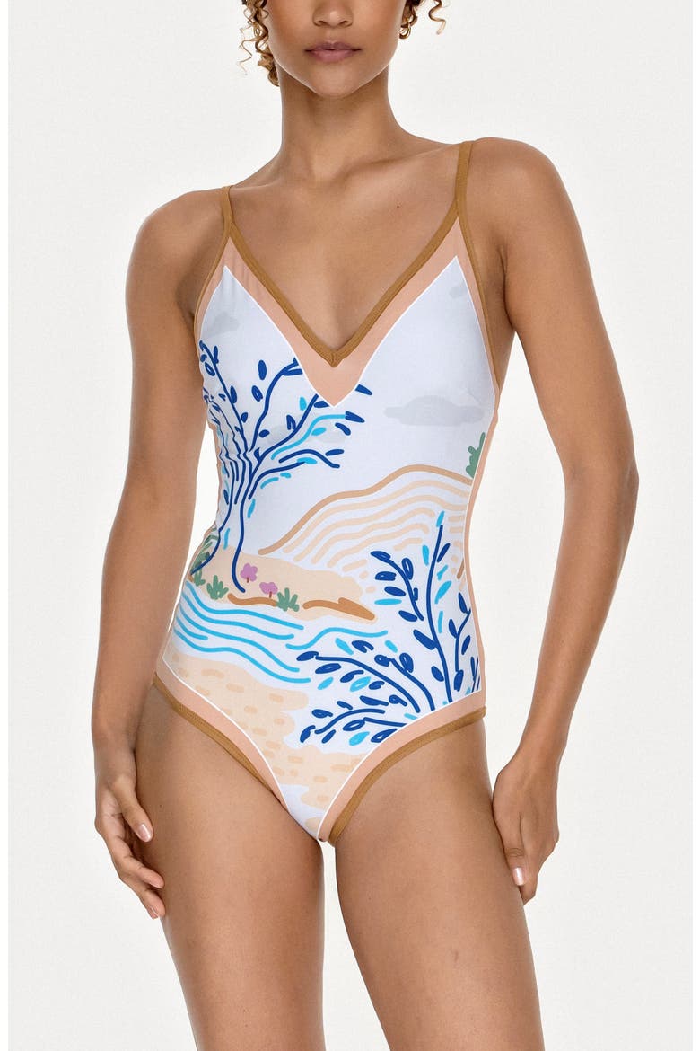Pink Garden Reversible V-Neck One-Piece Swimsuit, Alternate, color, Pink