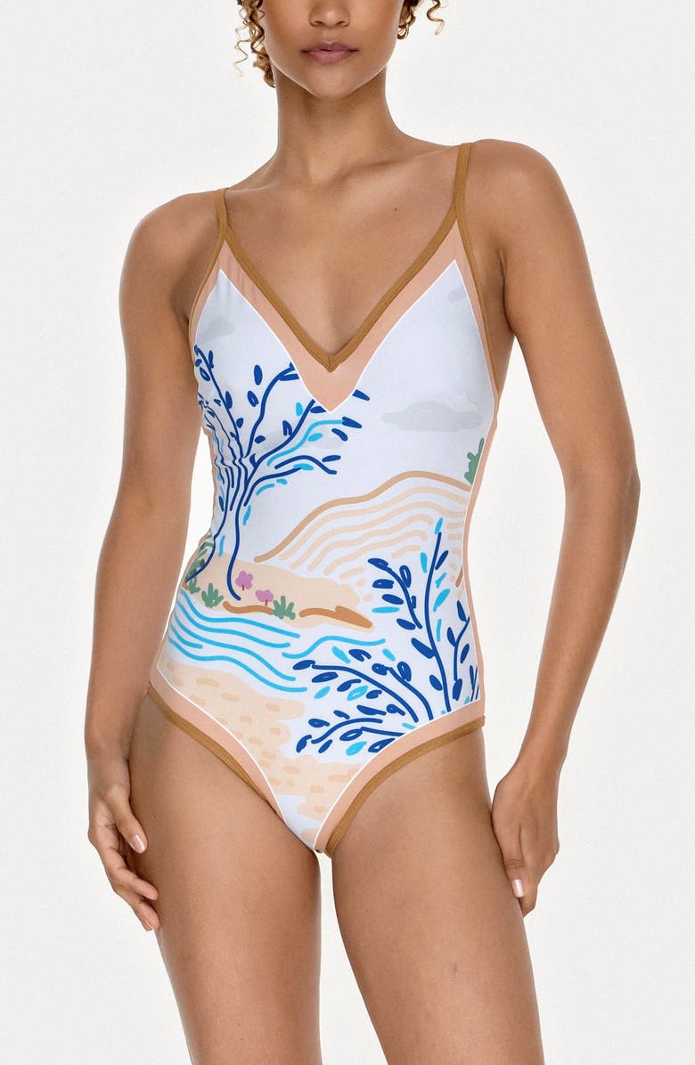 Jessie Zhao New York Pink Garden Reversible V-Neck One-Piece Swimsuit, Alternate, color, Pink