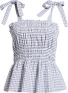 BP. Gingham Shirred Linen Blend Top