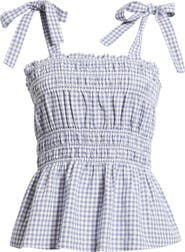BP. Gingham Shirred Linen Blend Top