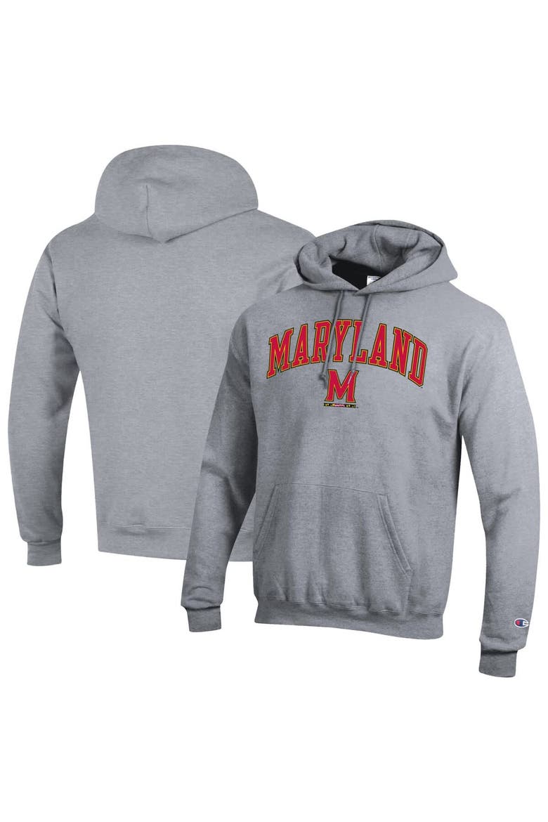 Men's Champion  Heather Gray Maryland Terrapins Arch Over Logo Pullover Hoodie, Main, color, Heather Gray