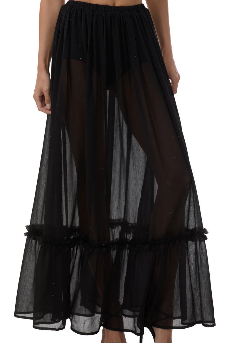 Allegra Rhinestone Chiffon Maxi Skirt, Alternate, color, NOIR