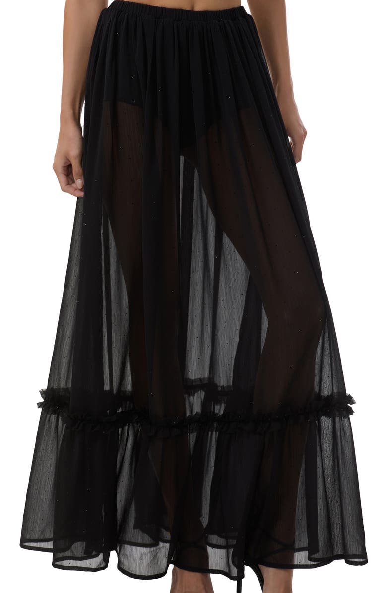 AFRM Allegra Rhinestone Chiffon Maxi Skirt, Alternate, color, Noir