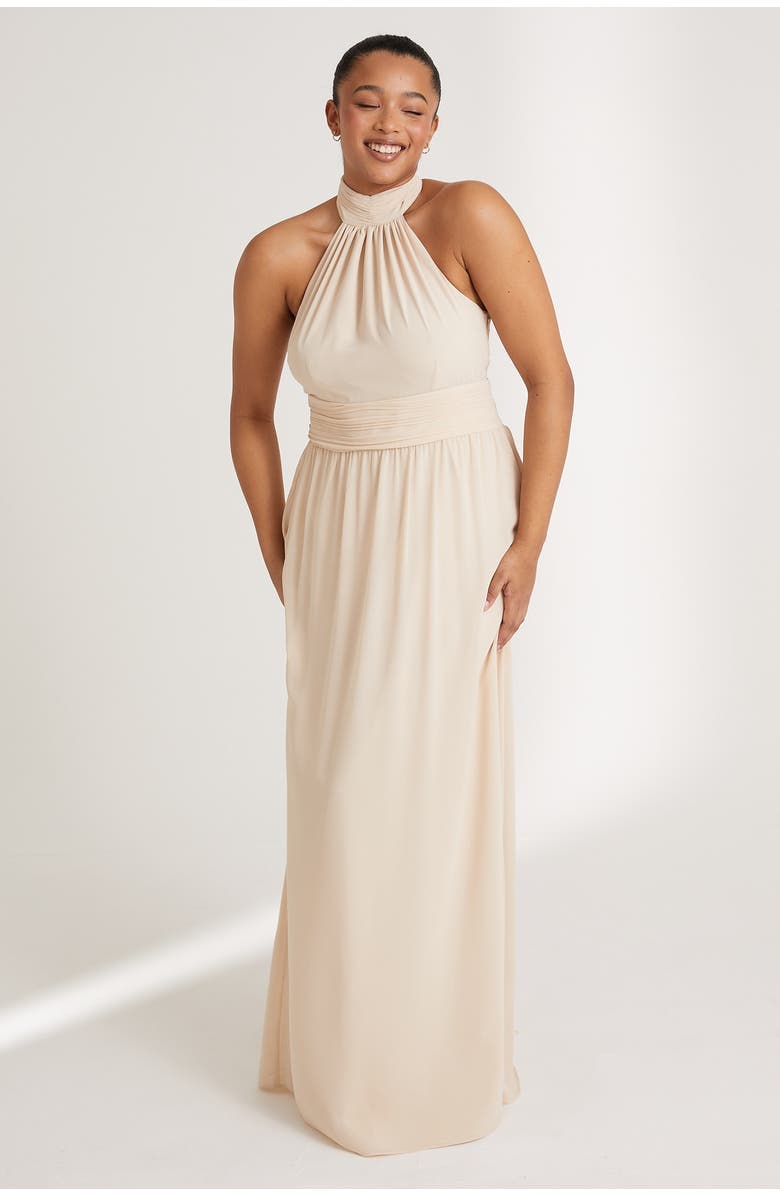 Six Stories Halter Neck Chiffon Bridesmaid Dress, Main, color, Cream
