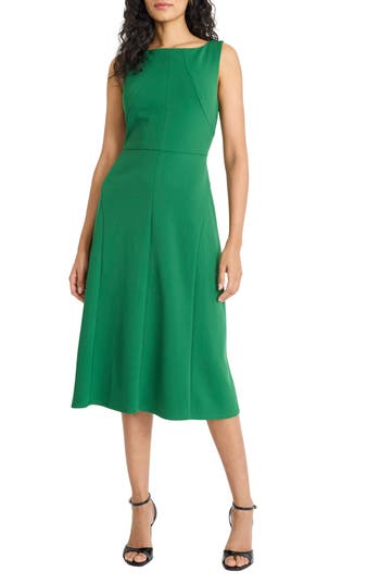 Maggy London Boat Neck Sleeveless Fit & Flare Dress In Green