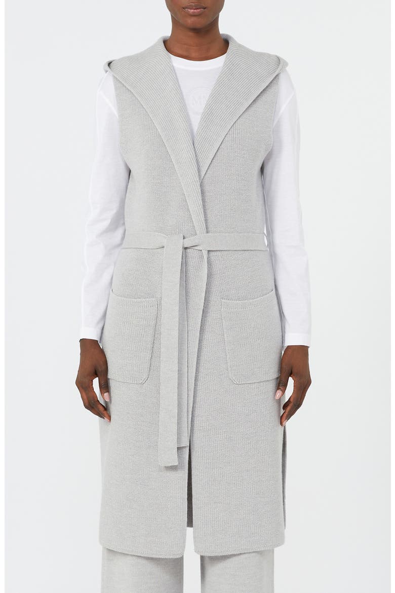 Badesse Tie Waist Hooded Sweater Vest, Main, color, LIGHT GREY
