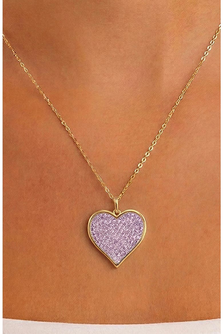 Amethyst & Cubic Zirconia Heart Pendant Necklace, Alternate, color, GOLD