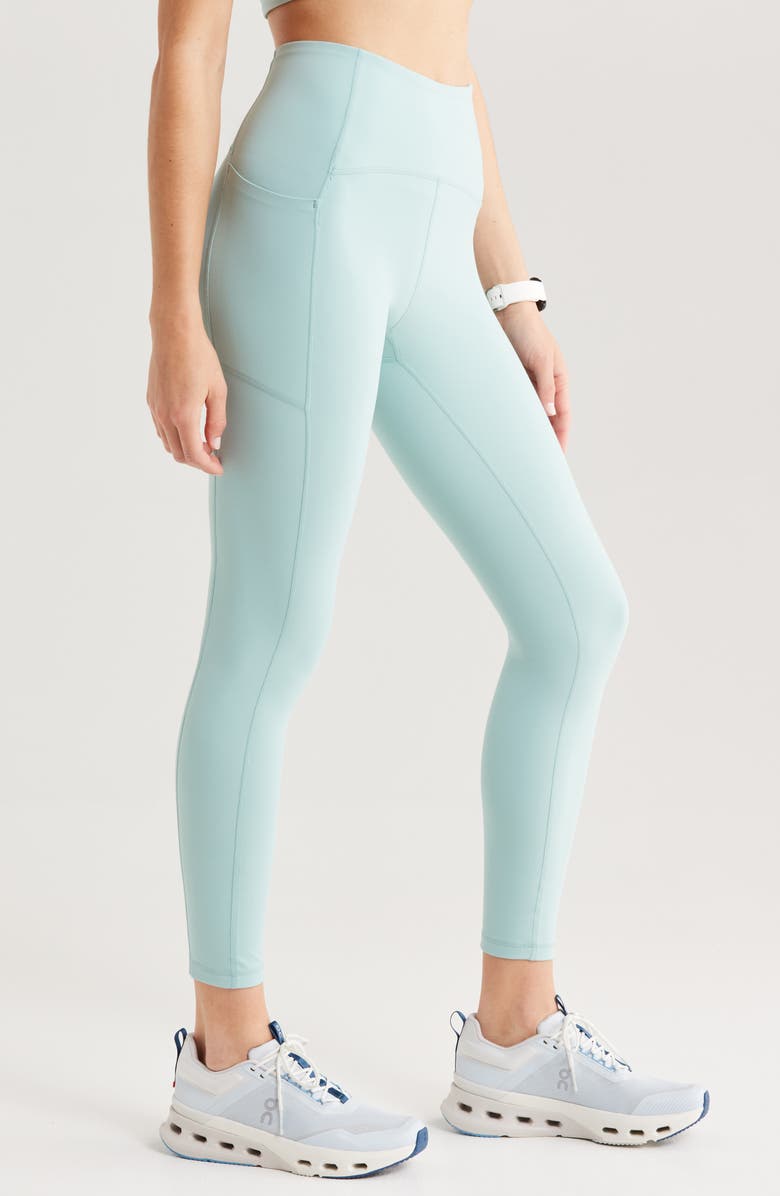 Zella Studio Luxe High Waist Pocket 7/8 Leggings, Alternate, color, Teal Aquifer