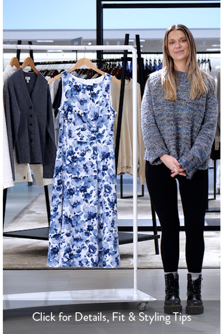 Floral Sleeveless Pleated Waist A-Line Midi Dress video