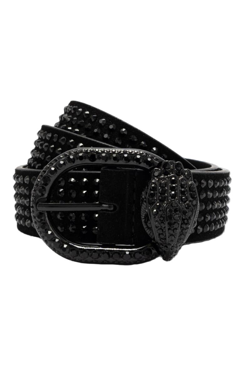 Mayfair Crystal Eagle Suede Belt, Main, color, BLACK