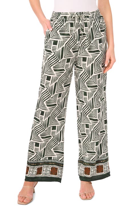 Print Tie Waist Wide Leg Pants