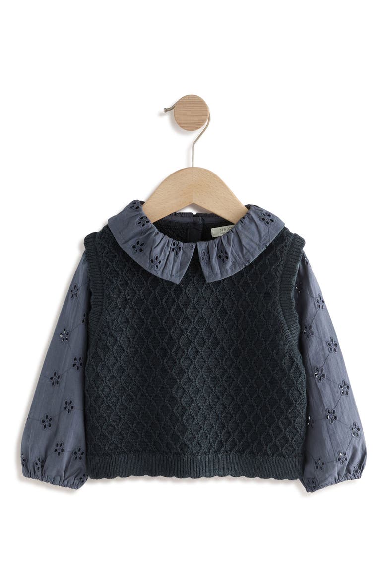 Kids' Mixed Media Cotton Layered Look Sweater Vest, Main, color, BLUE