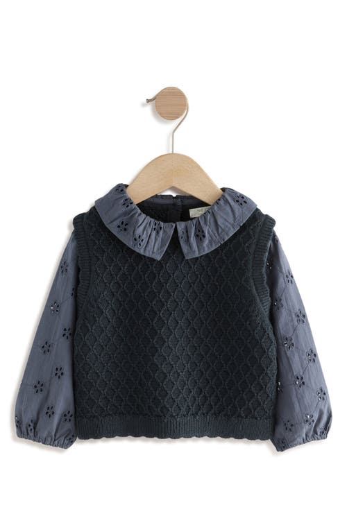 Next Kids' Mixed Media Cotton Layered Look Sweater Vest In Black