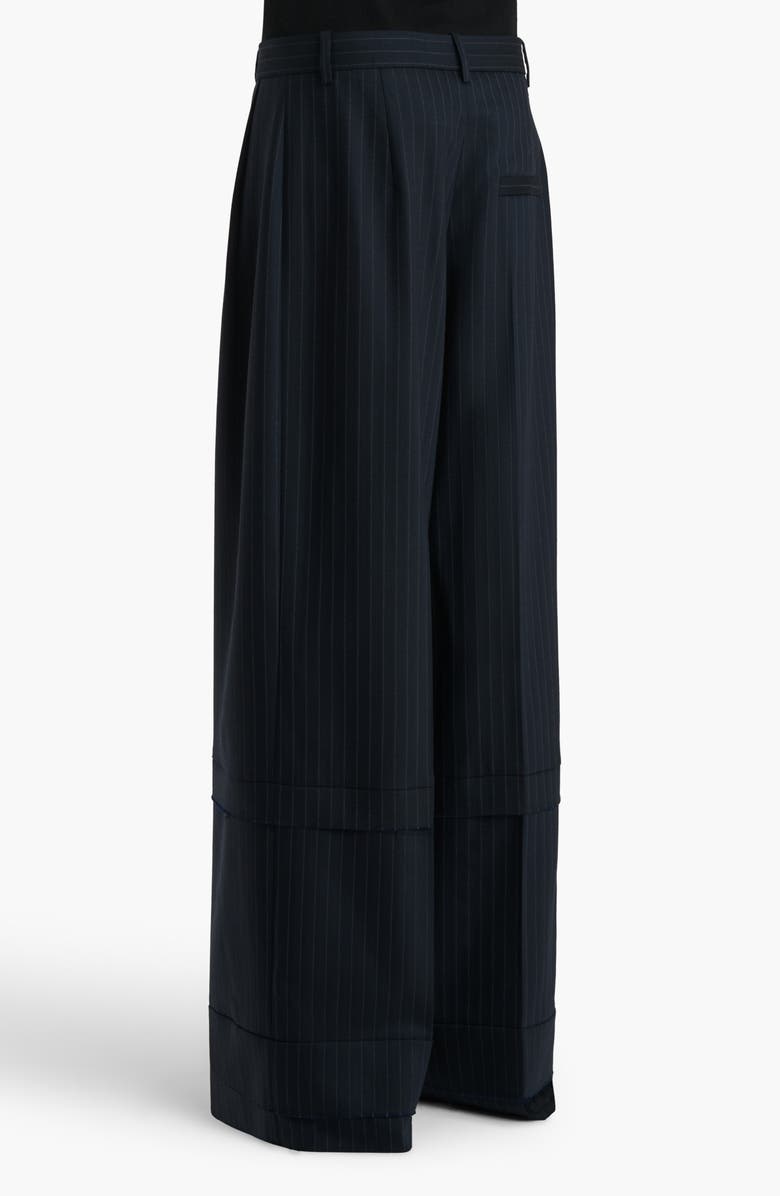 Khaite Linden Pinstripe Pleated Wide Leg Trousers, Main, color, Navy / White