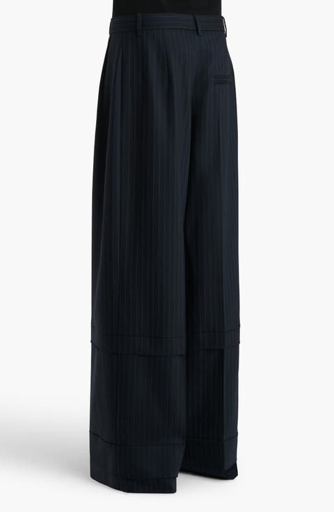 Linden Pinstripe Pleated Wide Leg Trousers