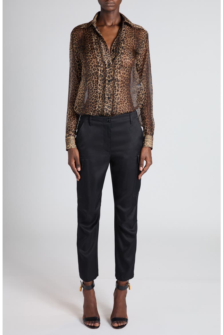 Leopard Print Silk Chiffon & Crepe Shirt, Alternate, color, LEOPARD BROWN/ BLACK