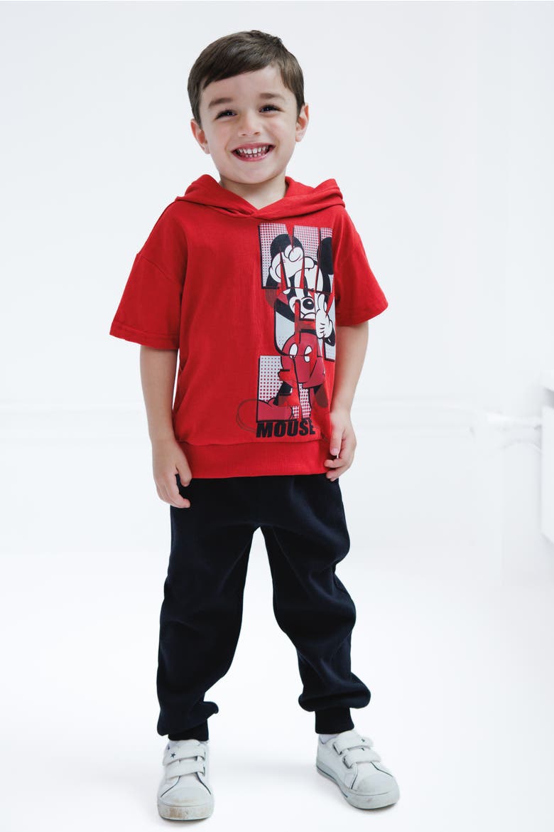 Mickey Mouse 2-Piece Hooded Tee and Fleece Pants Set, Alternate, color, Red Black Mickey