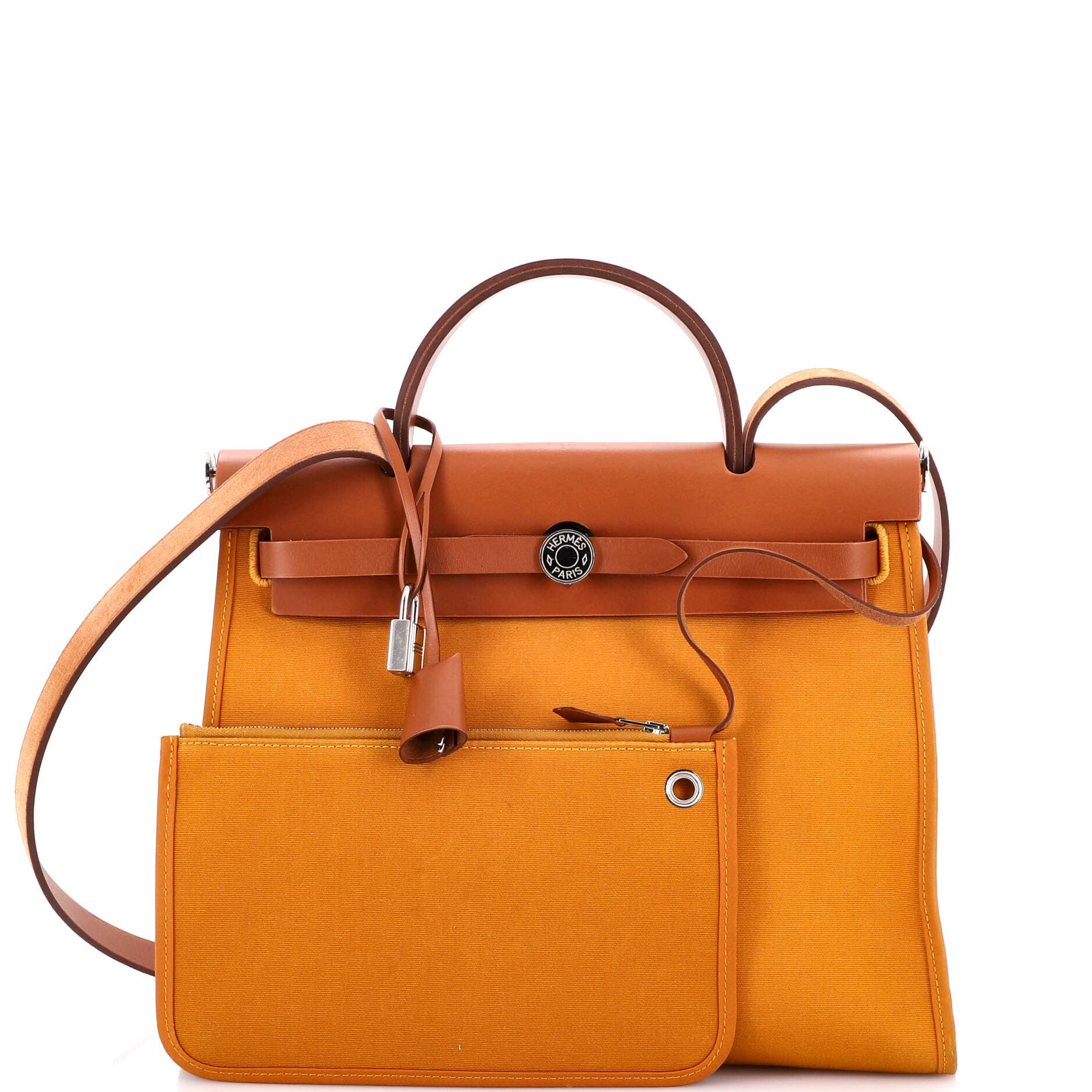 Pre-Owned Hermes Herbag Zip Leather and Toile 31, Alternate, color, Abricot