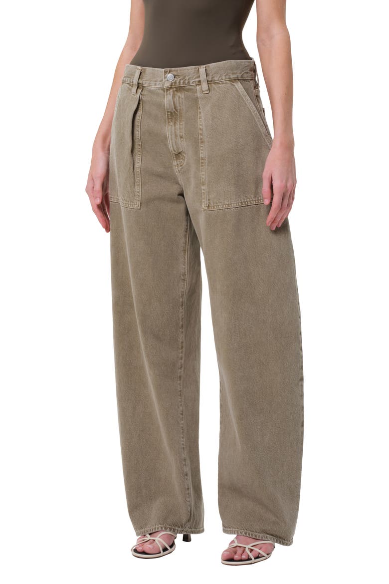 Sefton Pleated High Waist Barrel Jeans, Main, color, CHOLLA
