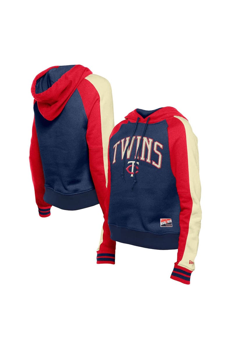 New Era Women's New Era  Navy Minnesota Twins Cooperstown Collection Cropped Raglan Pullover Hoodie, Alternate, color, Navy