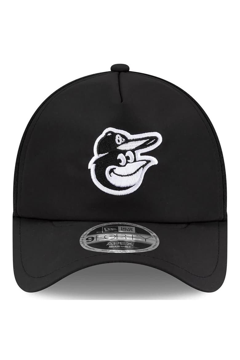 Men's New Era Black Baltimore Orioles 2026 Batting Practice Apex 9FORTY Adjustable Trucker Hat, Alternate, color, Black