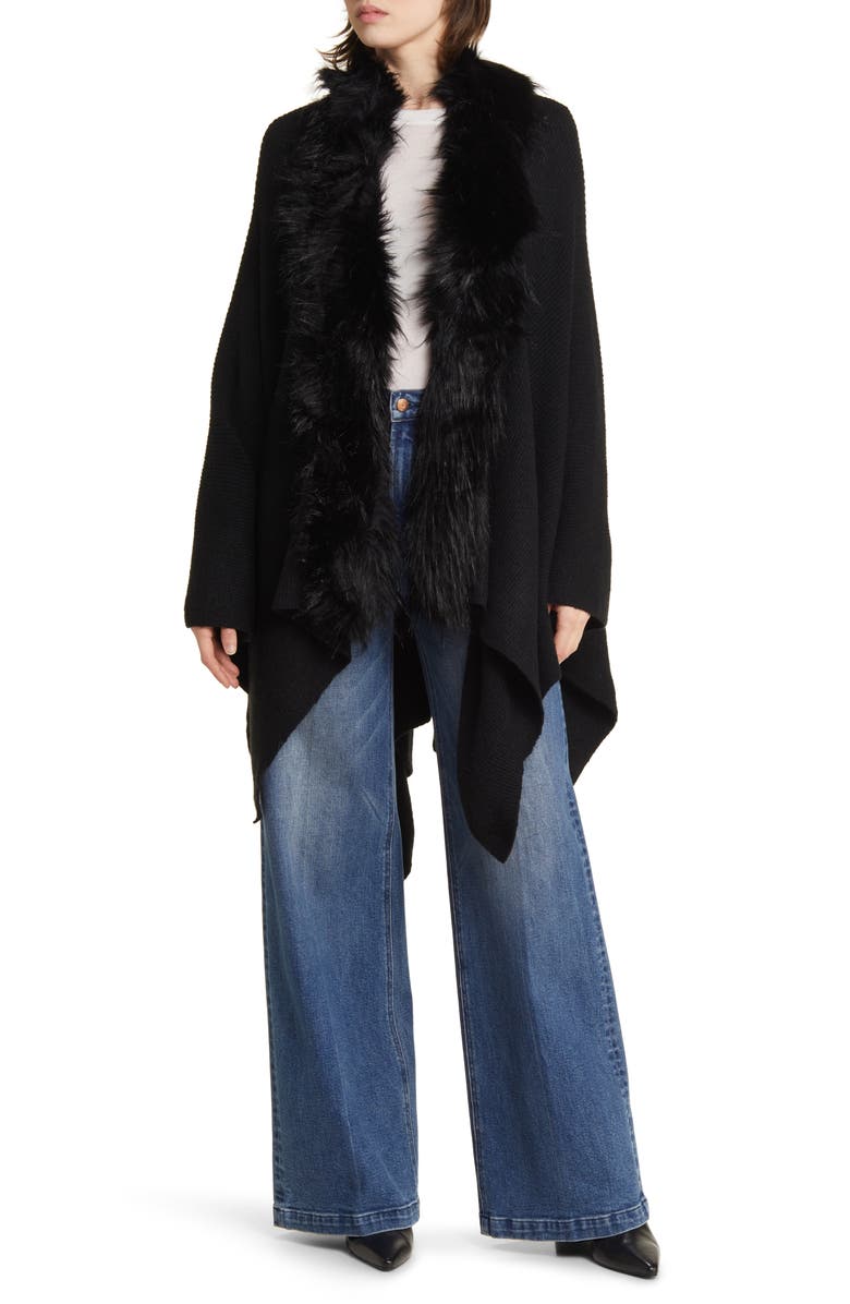 La Fiorentina Ruana With Faux Fur Trim, Main, color, 