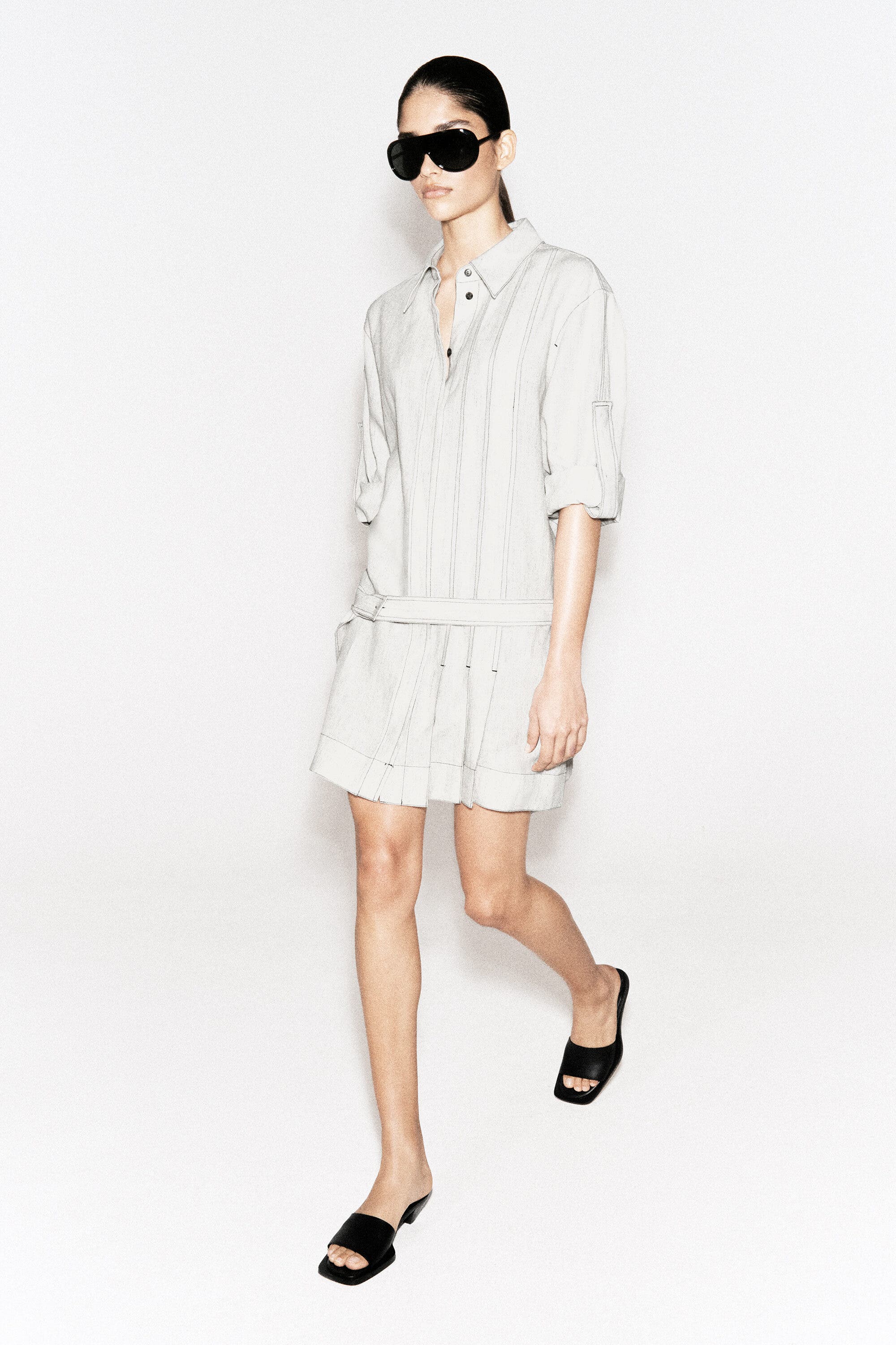 belted linen mini dress Cari Belted Linen Mini Dress