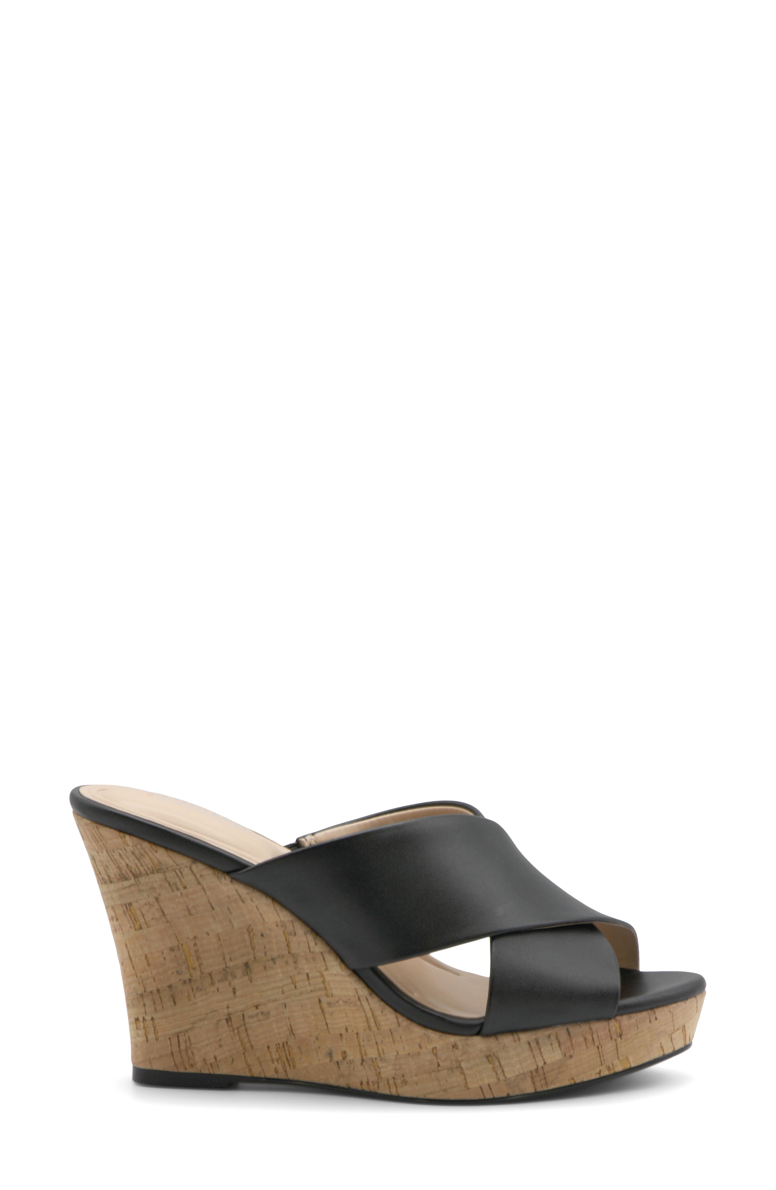 Charles by Charles David Latrice Cork Wedge Sandal, Alternate, color, Black-Sm
