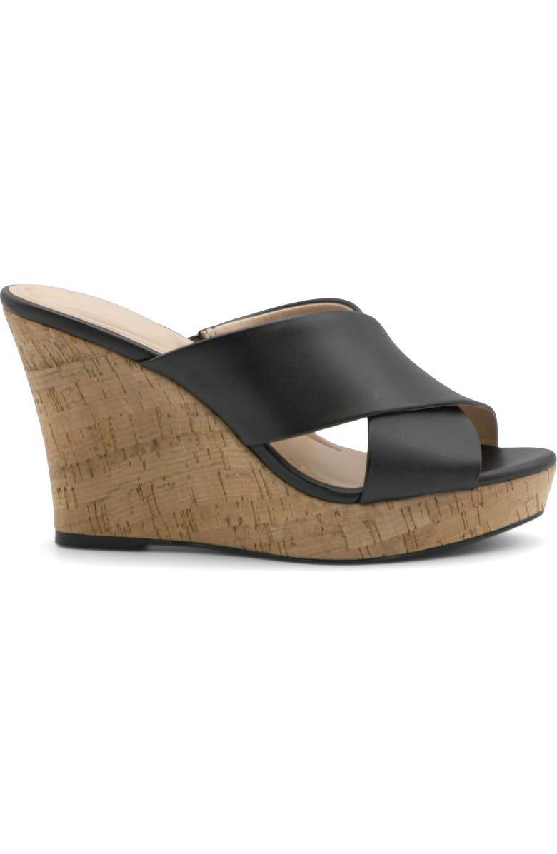 Charles by Charles David Latrice Cork Wedge Sandal, Alternate, color, Black-Sm