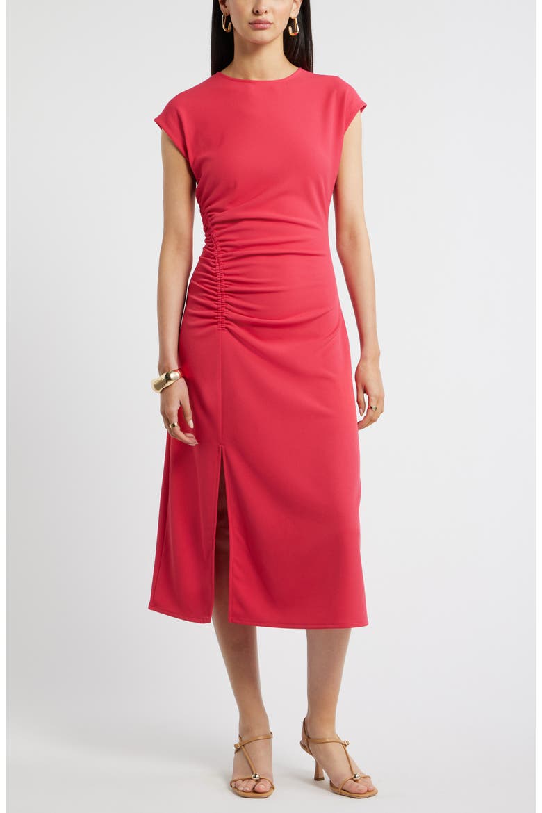 Side Ruched Knit Midi Dress, Main, color, RED JAZZY