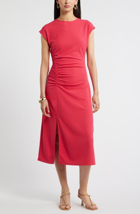 Side Ruched Knit Midi Dress