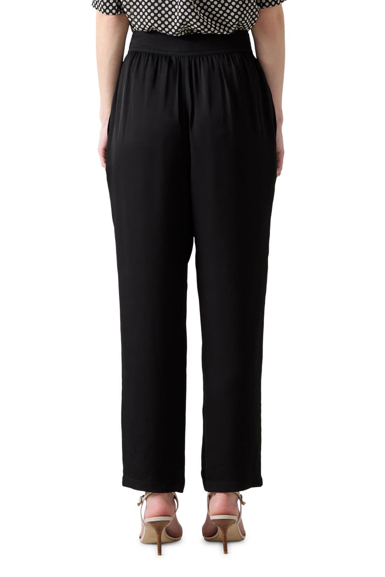 Coco Tie Waist Satin Crepe Straight Leg Pants, Alternate, color, BLACK