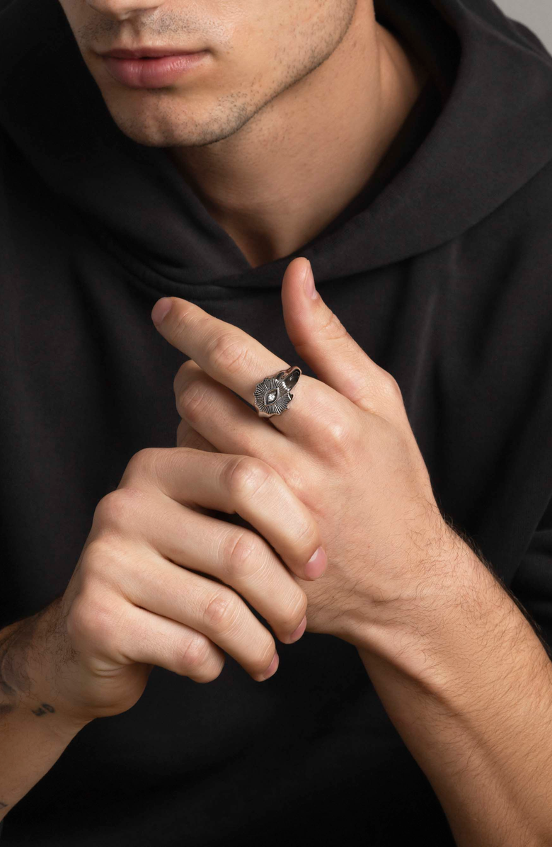 Nialaya Vintage Evil Eye Crystal Ring, Alternate, color, Silver