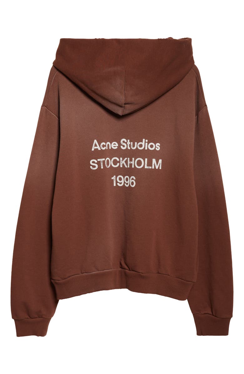 Acne Studios Stockholm Oversize Distressed Graphic Hoodie, Alternate, color, Chocolate Brown