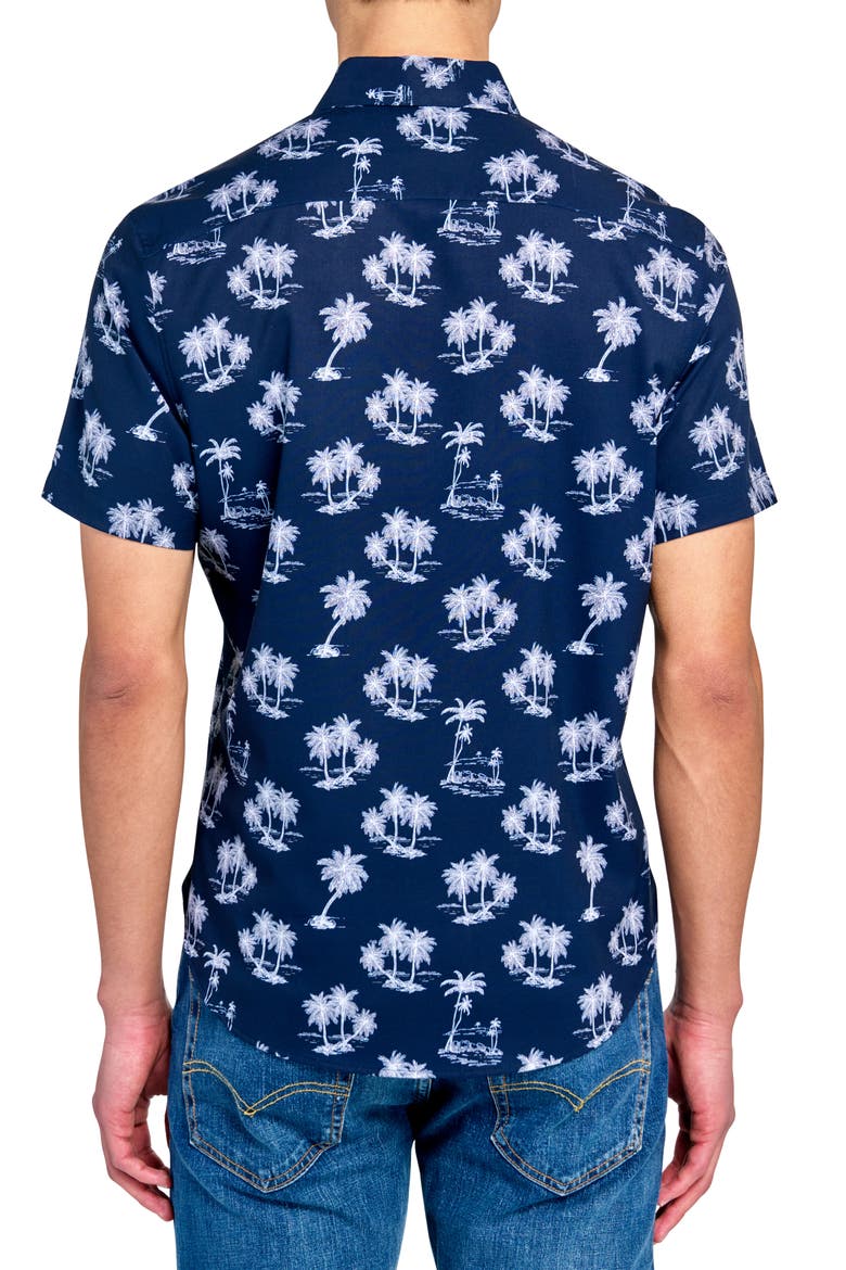Slim Fit 4-Way Stretch Short Sleeve Button-Up Shirt, Alternate, color, NAVY