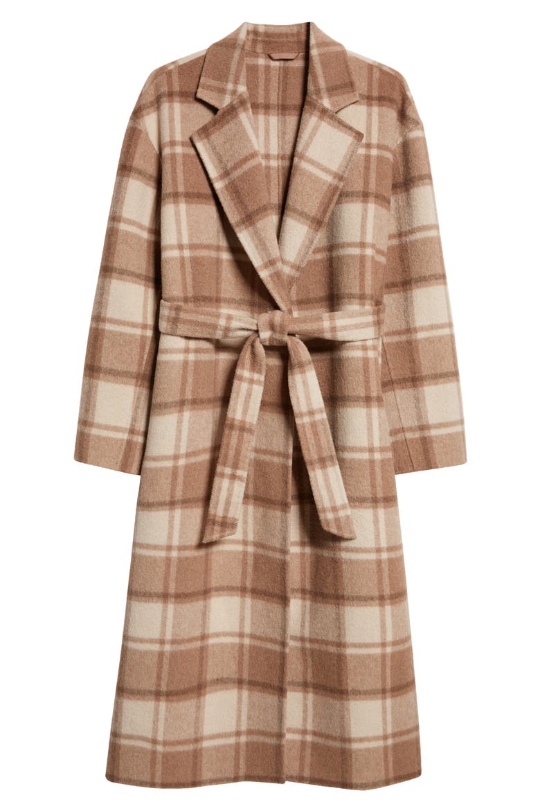 Plaid Wrap Coat, Alternate, color, NATURAL BEIGE MULTI