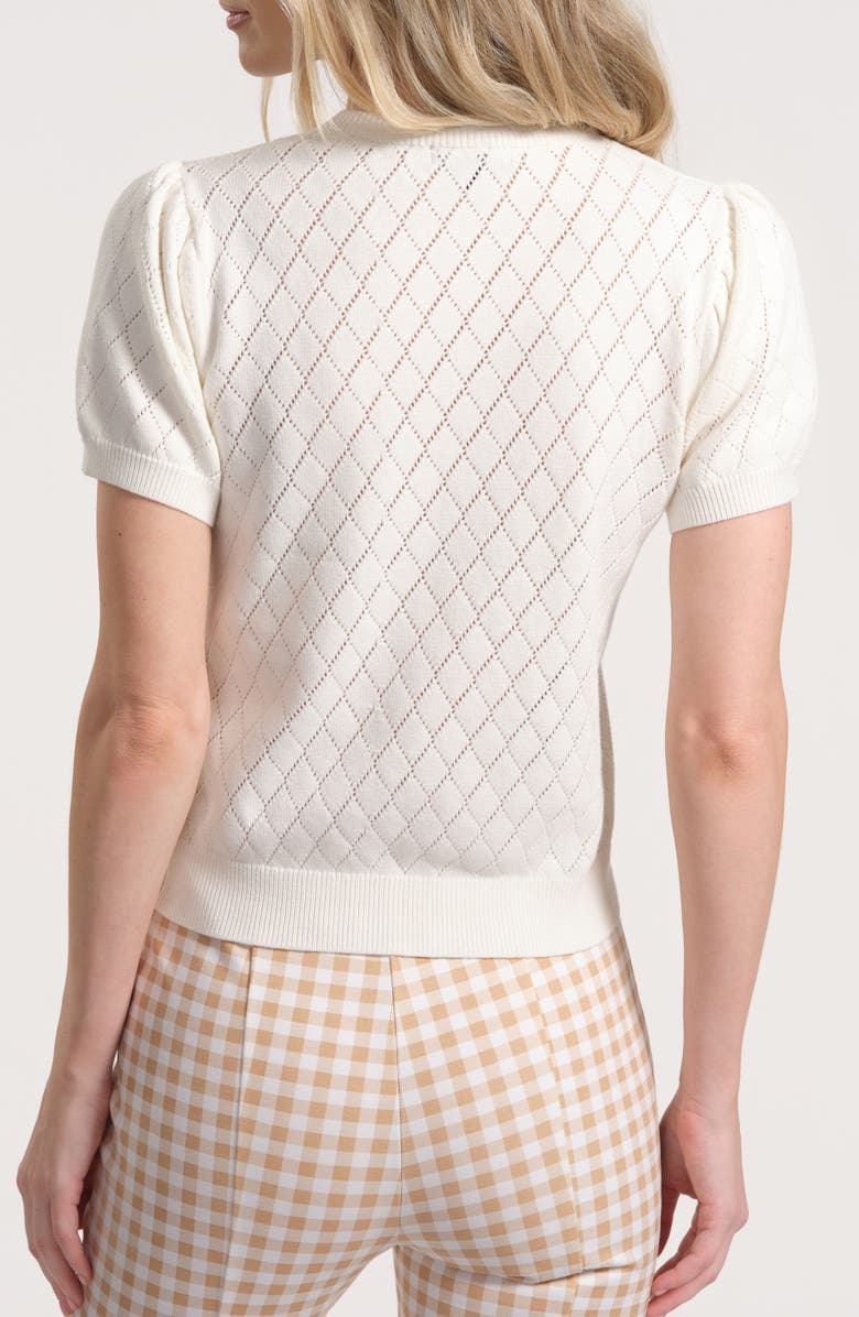 Isaac Mizrahi New York Pointelle Puff Sleeve Sweater, Alternate, color, White