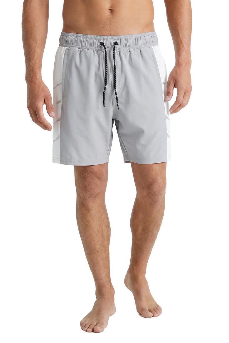 Colorblock Graphic Volley Swim Trunks, Main, color, ALLOY