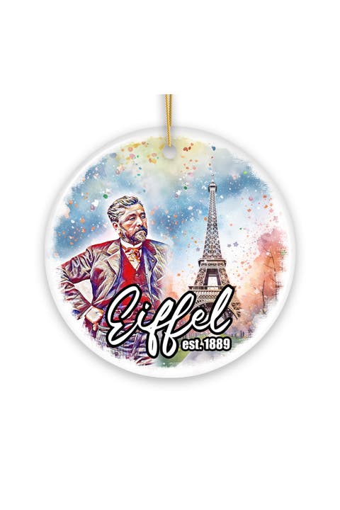 Eiffel Est 1889 Watercolor Paris Ceramic Ornament