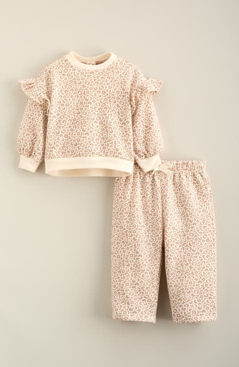 Print Ruffle Sweatshirt & Pants Set