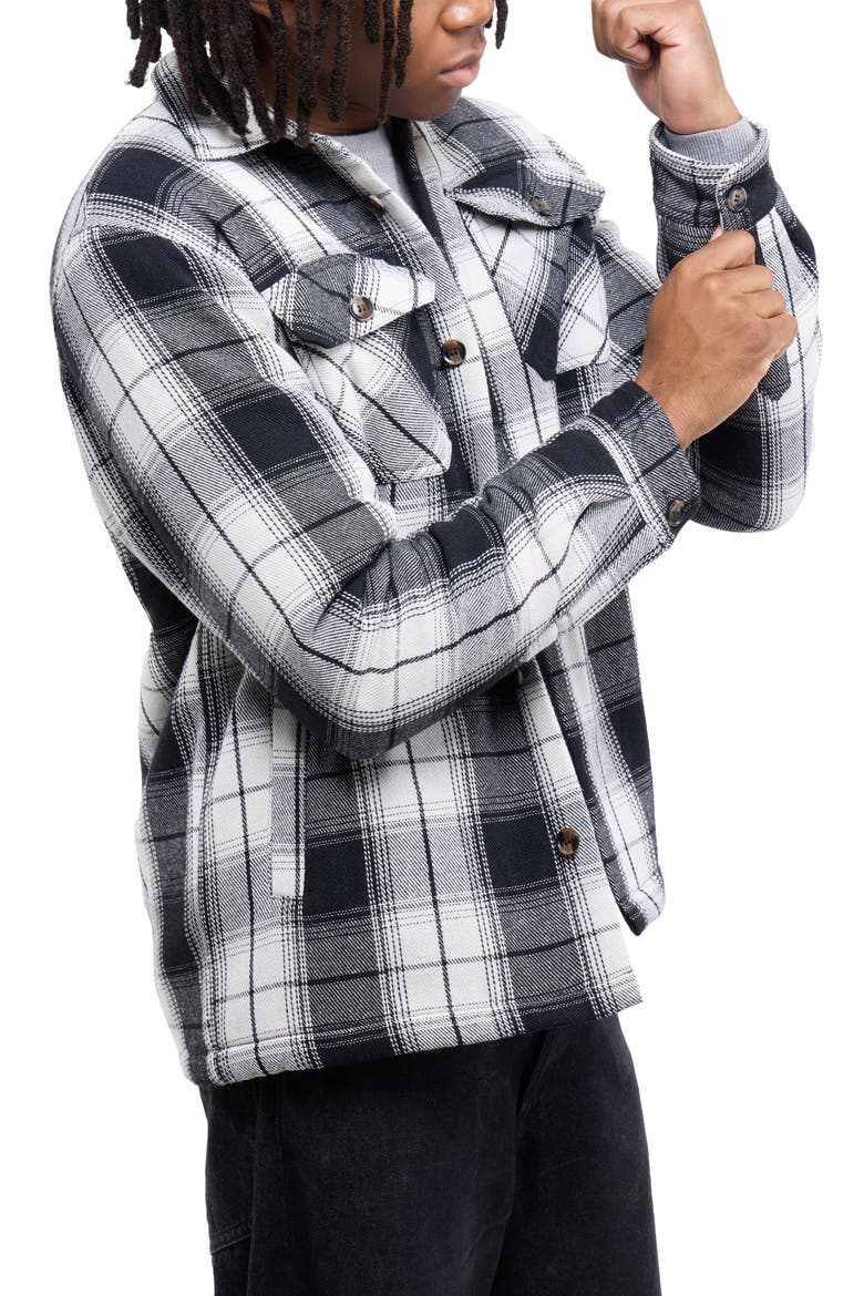 Faux Shearling Lined Flannel Shirt Jacket, Alternate, color, WHITE/ BLACK