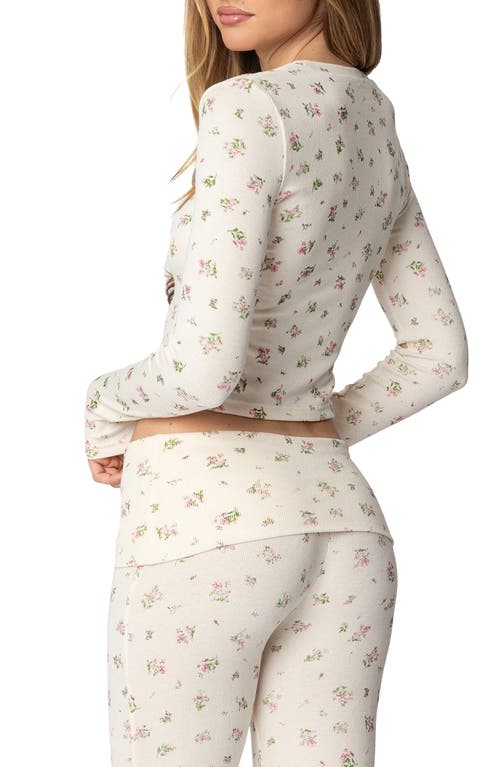 Edikted Bloom Print Long Sleeve T-shirt In Cream