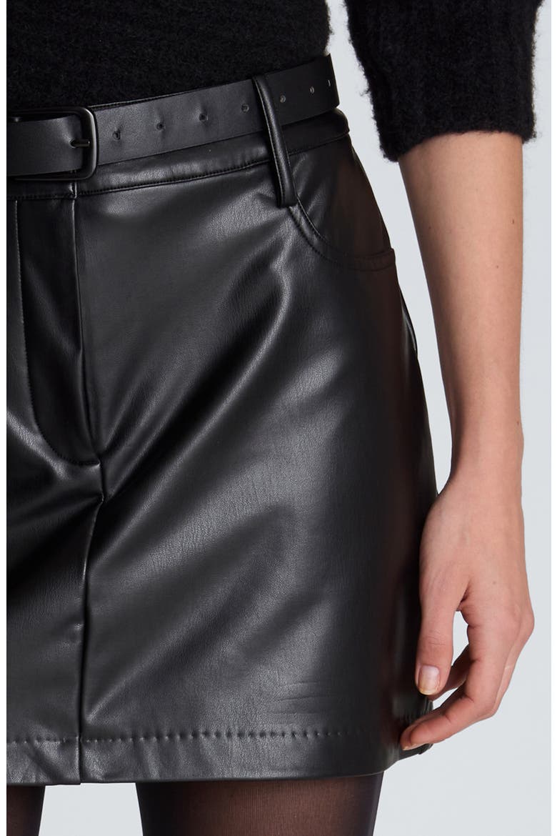Faux Leather Drop Waist Miniskirt, Alternate, color, BLACK