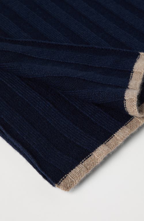 Brunello Cucinelli Ribbed Knit Scarf In Navy Blue