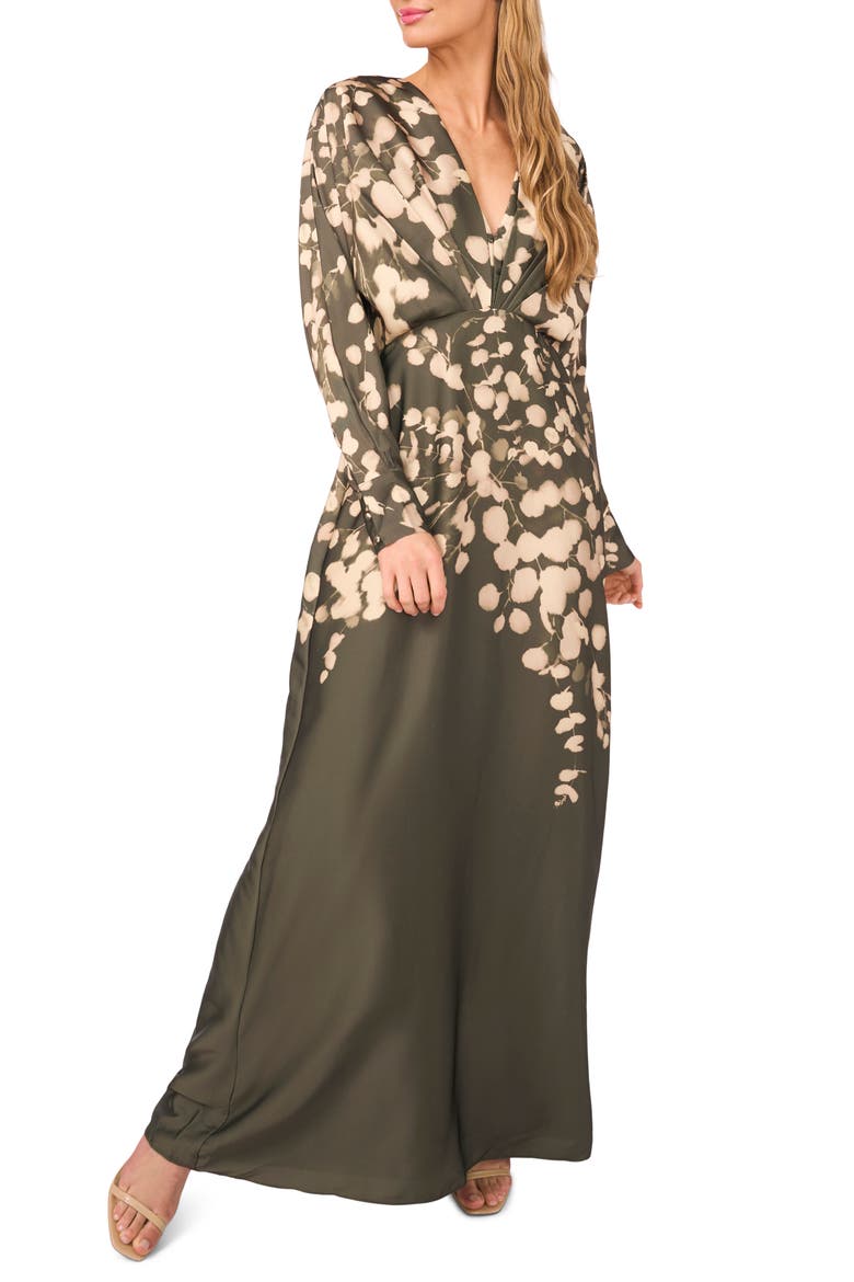 Long Sleeve Satin Evening Gown, Main, color, GREEN OLIVE