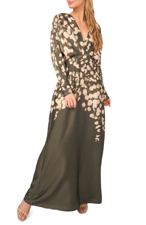 Long Sleeve Satin Evening Gown