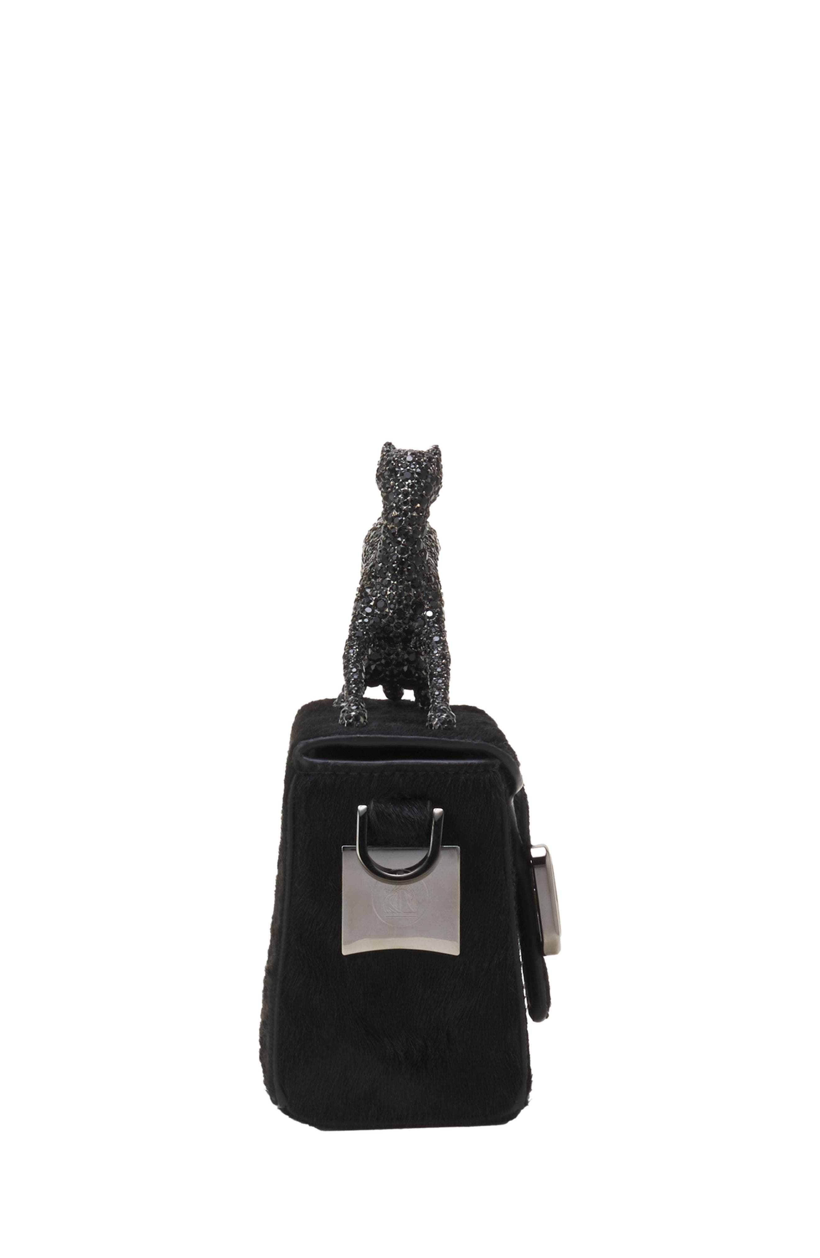 Lanvin Pencil Cat Nano Leather Bag With Pony Effect And Rhinestones, Alternate, color, Black