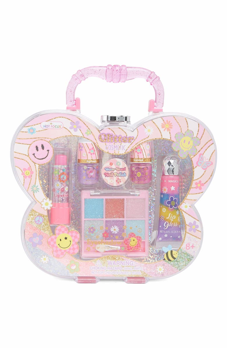 HOT FOCUS Kids' Groovy Flower Glitter Cosmetic Kit, Main, color, Multi