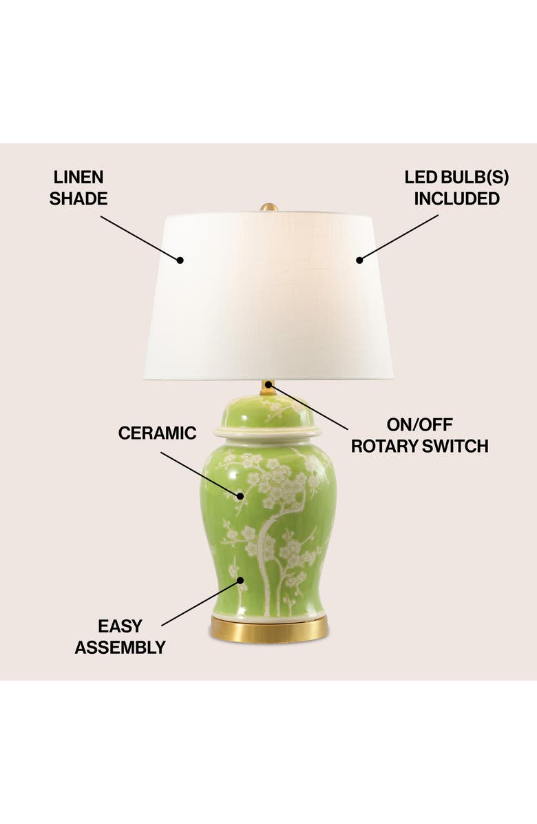 JONATHAN Y Gracie 29.5" Traditional Cottage Ceramic/Metal Ginger Jar LED Table Lamp, Alternate, color, Green/White
