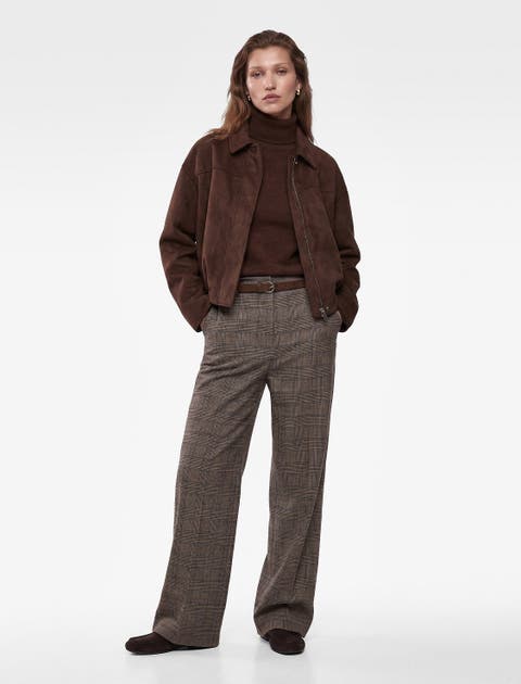 Mid Rise Plaid Trousers with Belt